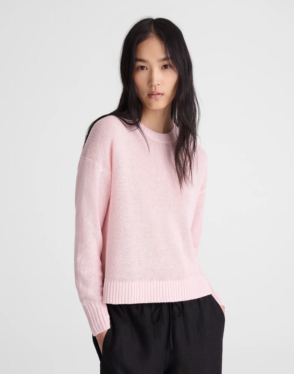 Madewell Lightweight Drapey Pink Blush Linen Drop Shoulder Sweater Small